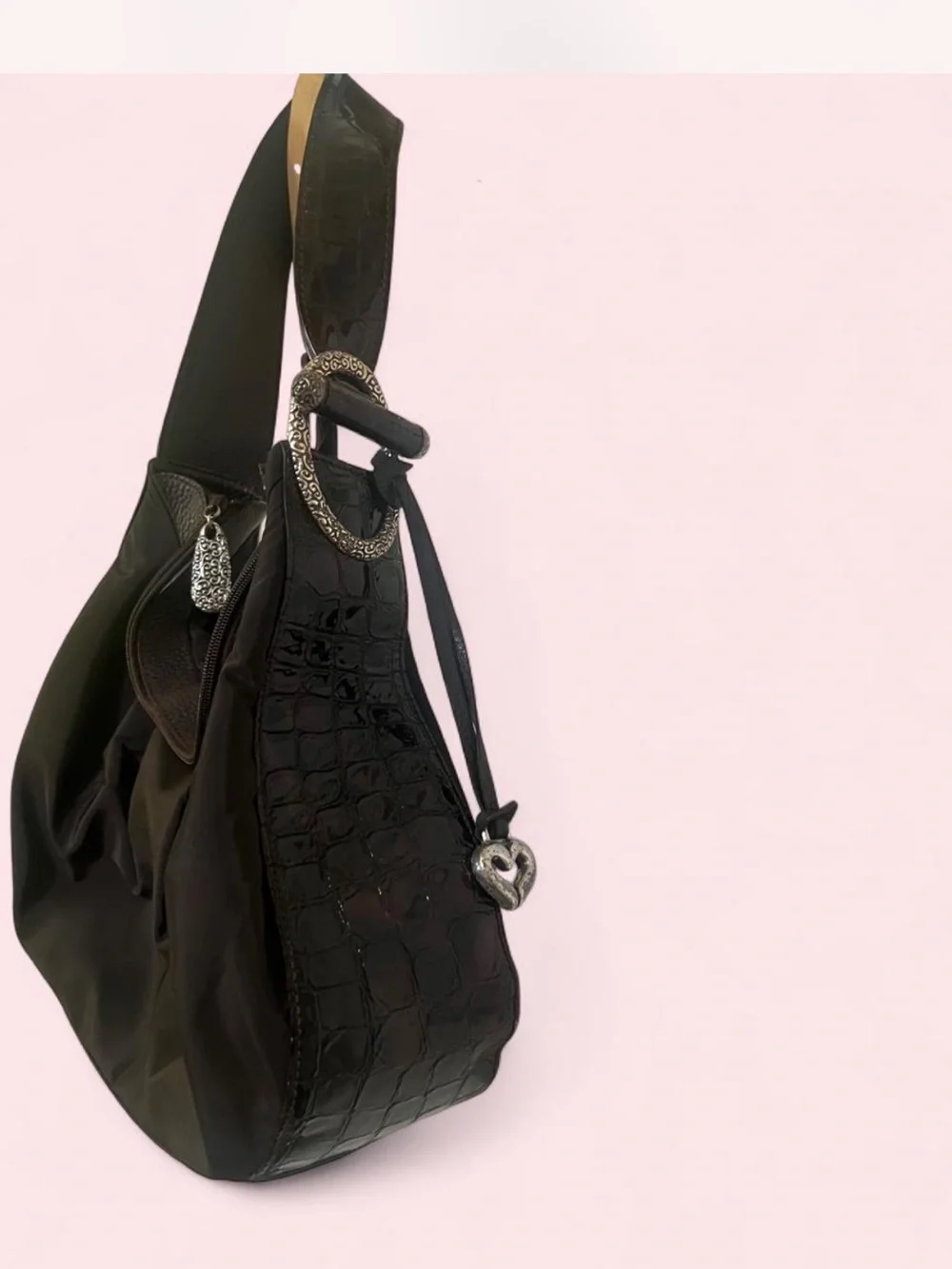 Brighton Chocolate Brown Croc-Texture Shoulder Bag with Buckle Accent